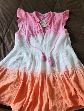 New Fate Womens Pink White Orange Ombre Tiered Dress